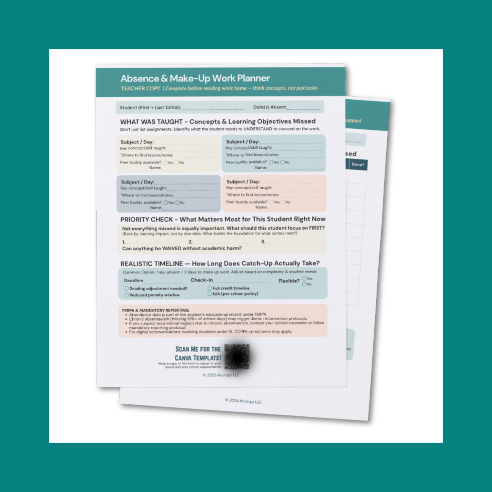 A screenshot of the first page of the Student Absence & Make-Up Work Communication Form
