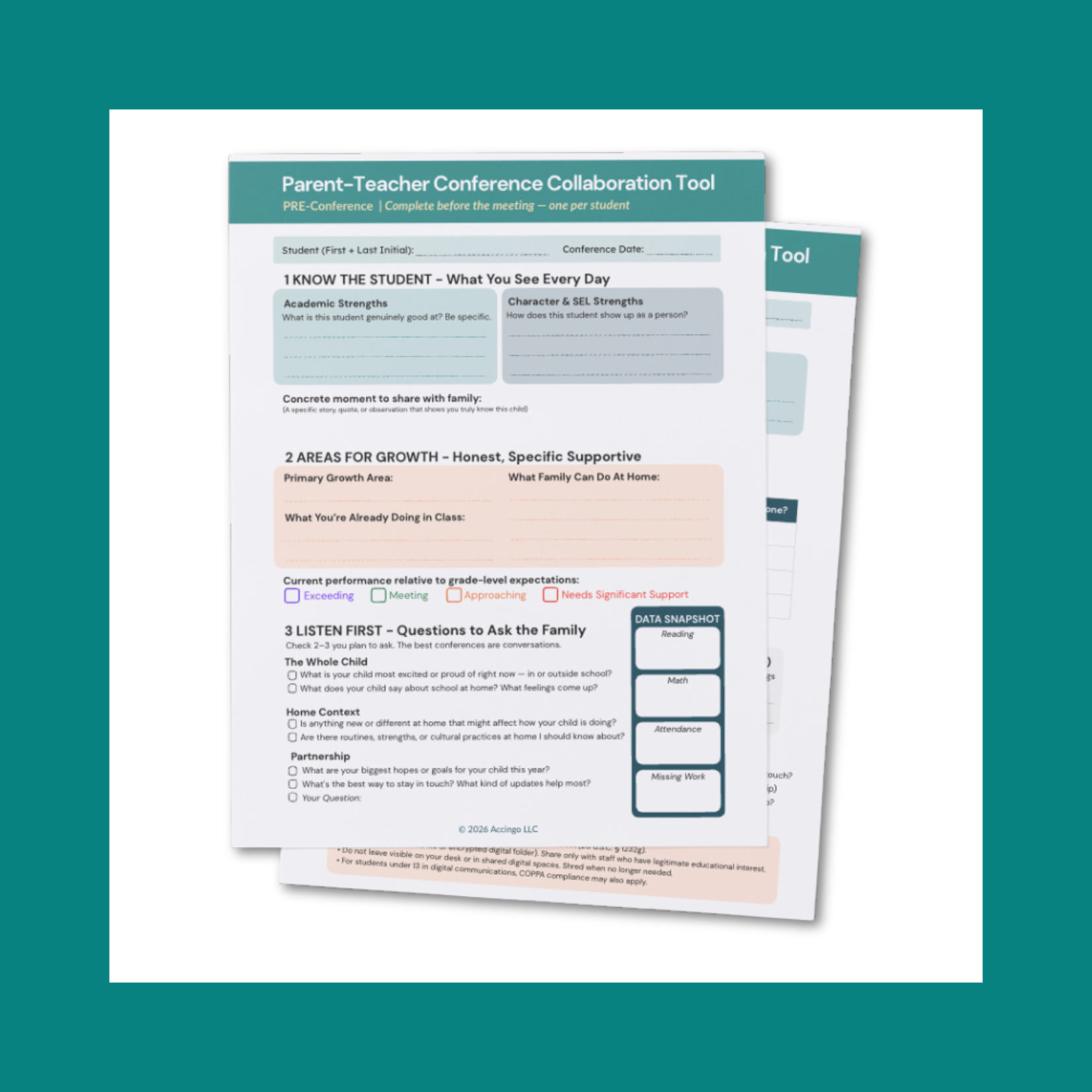 A screenshot of the first page of the Parent-Teacher Conference Prep Sheet