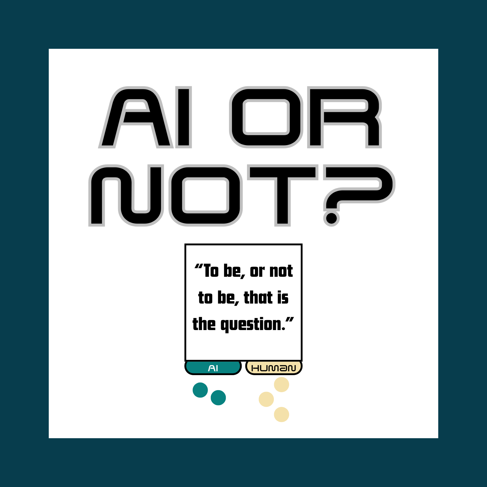 Image contains text saying 'AI or Not?' with Shakespear quote and two columns with votes on if it is AI generated or human made.