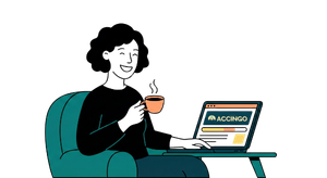 Teacher with coffee enjoying professional learning on laptop